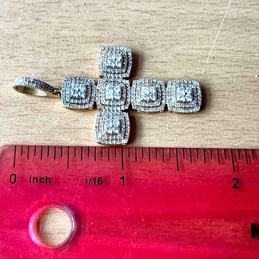 LARGE 10K YELLOW GOLD STATEMENT DIAMOND CROSS PENDANT ONE OF A KIND CUSTOM MADE - Picture 10 of 16
